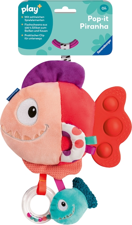 Actual product image Ravensburger 4871 play+ Pop-it Piranha (red), cuddly toy with lots of play effects, baby toy