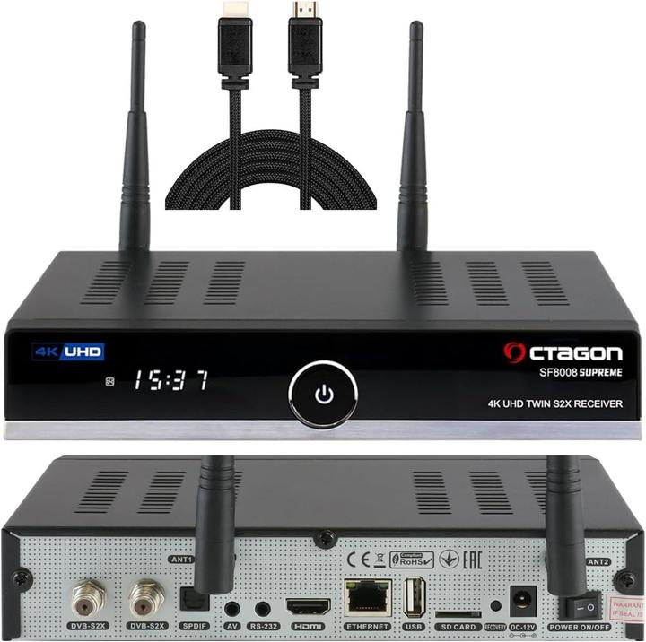 Actual product image Octagon UHD 4K Twin Satellite Receiver with PVR Recording, M.2 Support, Gigabit LAN, WiFi, and Dual OS (Twin DVB-S2, CI Shaft)