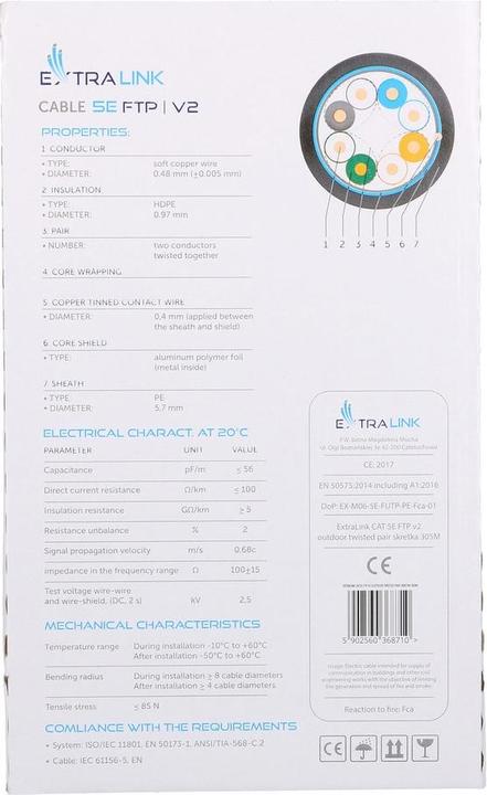 Immagine prodotto Extralink CAT5E FTP V2 OUTDOOR TWISTED PAIR 305M" (EX.8710) (F/UTP, CAT5e, 305 m)