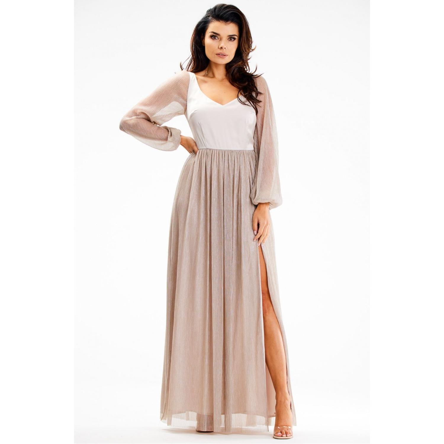 Awama, Damen, Kleider, Langes Kleid model, Beige, (XL)
