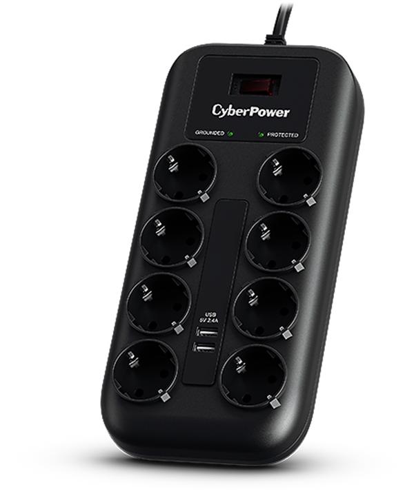 Produktbild Cyberpower Prof. 8xSchuko/2xUSB Überspannungsschutz (8 x, CEE 7/3, 1.80 m)