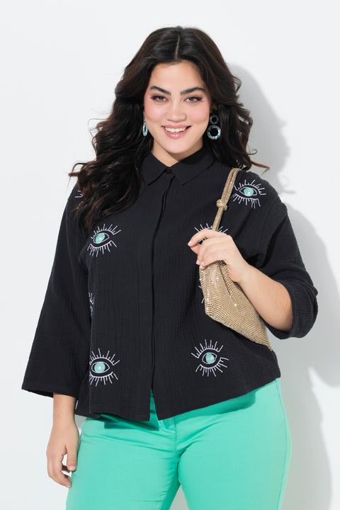Produktbild Angel of Style Hemdbluse, Boxy Fit, Musselin, Augen-Stickerei (46)
