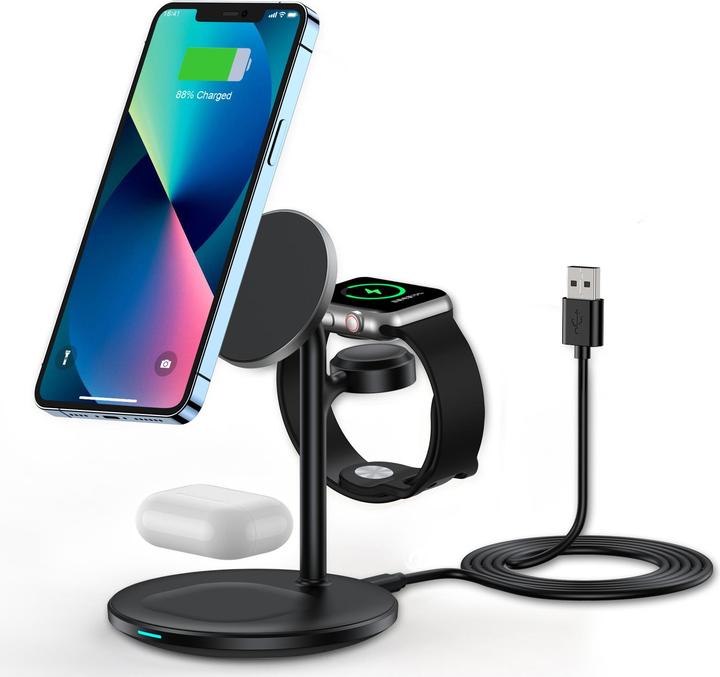 Choetech Chargeur sans fil avec support 3en1 (noir) (15 W)