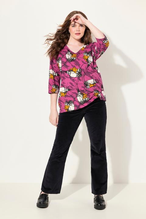Immagine prodotto Ulla Popken T-shirt in cotone biologico con fascia per l'arricciatura, scollo a girocollo e maniche a 3/4 (54)