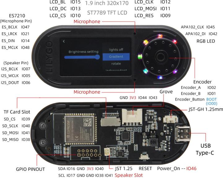 Actual product image Lilygo T-Embed Black ESP32-S3 with encoder and display