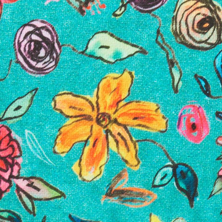 Immagine prodotto Globaltex Polyester-Stoff "Blumen-Türkis", 140 cm breit, Meterware