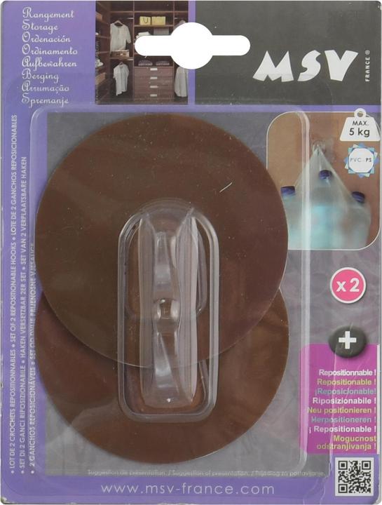 Actual product image MSV Patère Transparent Sur Fond Rond 8cm Chocolat