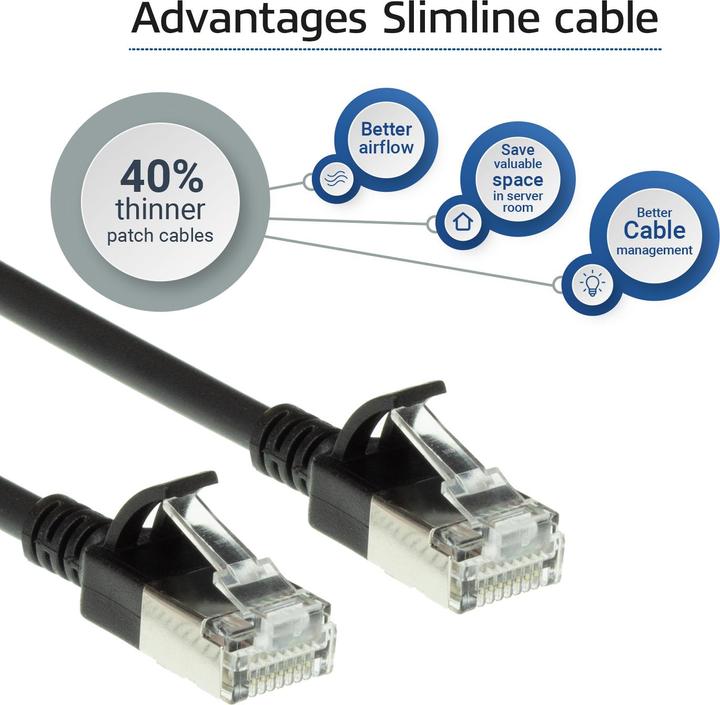 Produktbild ACT Black 1 meter LSZH U/FTP CAT6A datacenter slimline patch cable snagless with RJ45 connectors (U/FTP, CAT6a, 1 m)