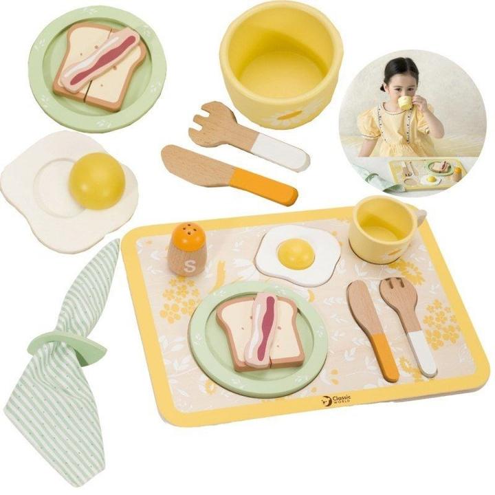 Classic World Set da colazione vintage in legno con vassoio, 13 pezzi.