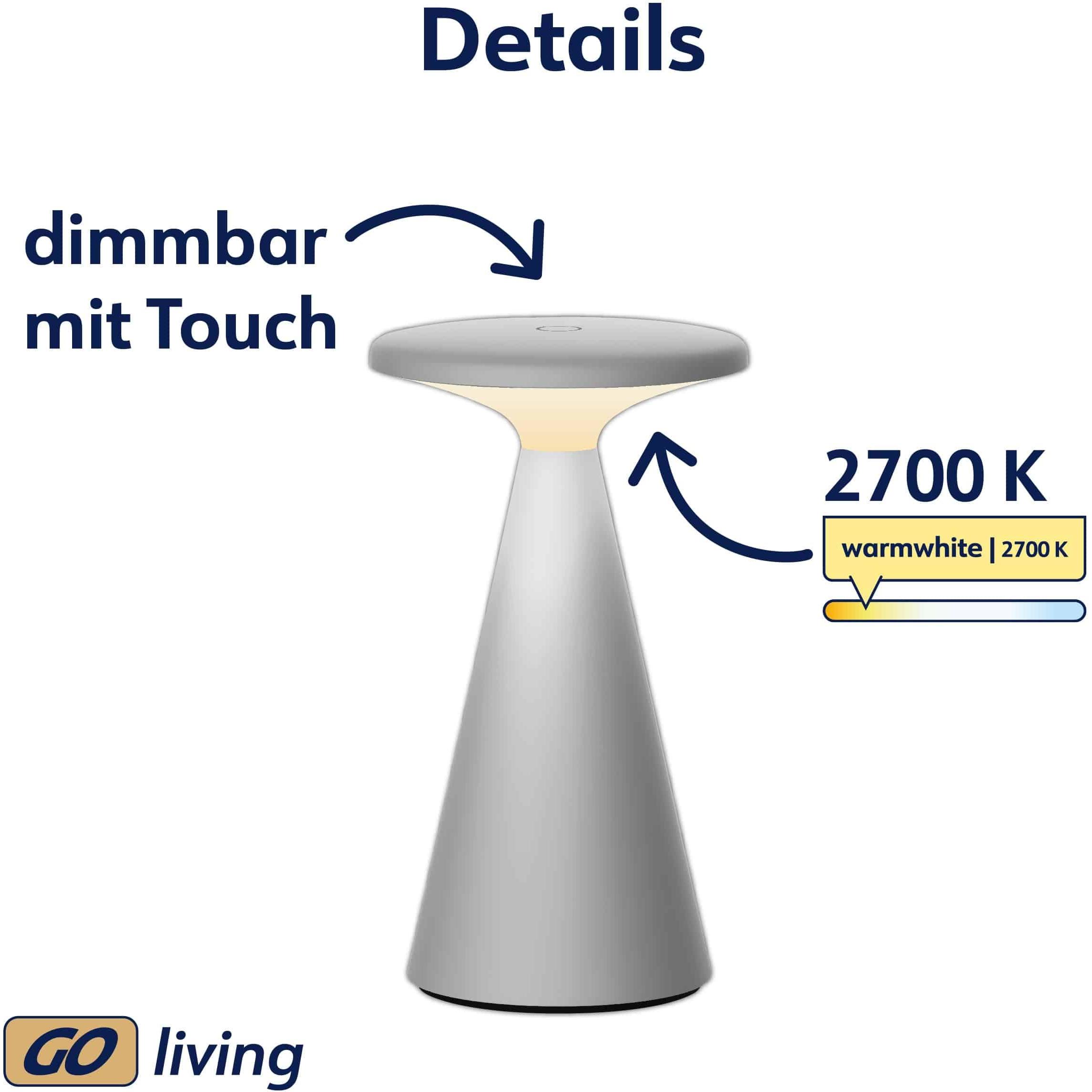 Thumbnail - Müller Licht, Tischlampe, MÜLLER-LICHT LED-Akku-Tischleuchte 27700207, dimmbar, 2700K, warmweiss, grau
