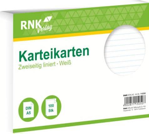 Actual product image Rnk Index cards lined A5 (A5, 205 g/m², 100 x)