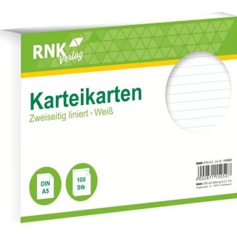 Rnk, Karteikarten, Karteikarten liniert A5 (A5, 205 g/m², 100 x)