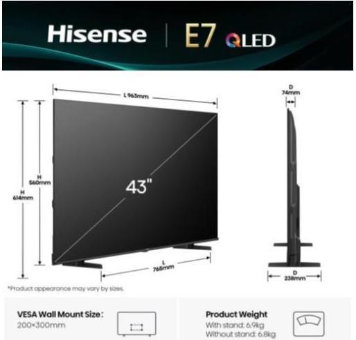 Produktbild Hisense TV 43 E79Q QLED 4K UHD SMART VIDAA U9 (43E79Q) (43", LCD, QLED, 4K)