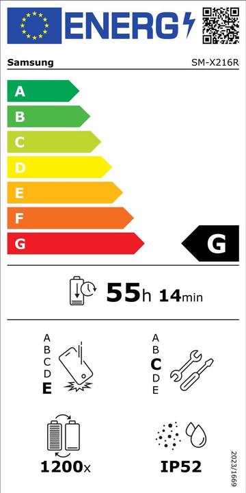 Energie-Label Samsung Galaxy Tab A9+ (5G, 11", 128 GB, Graphit)