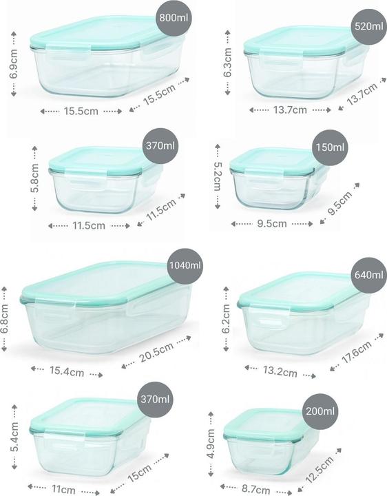 Actual product image Hermex 8er Set Glas-Frischhaltedosen Vorratsdosen mit Deckel Meal-Prep-Boxen