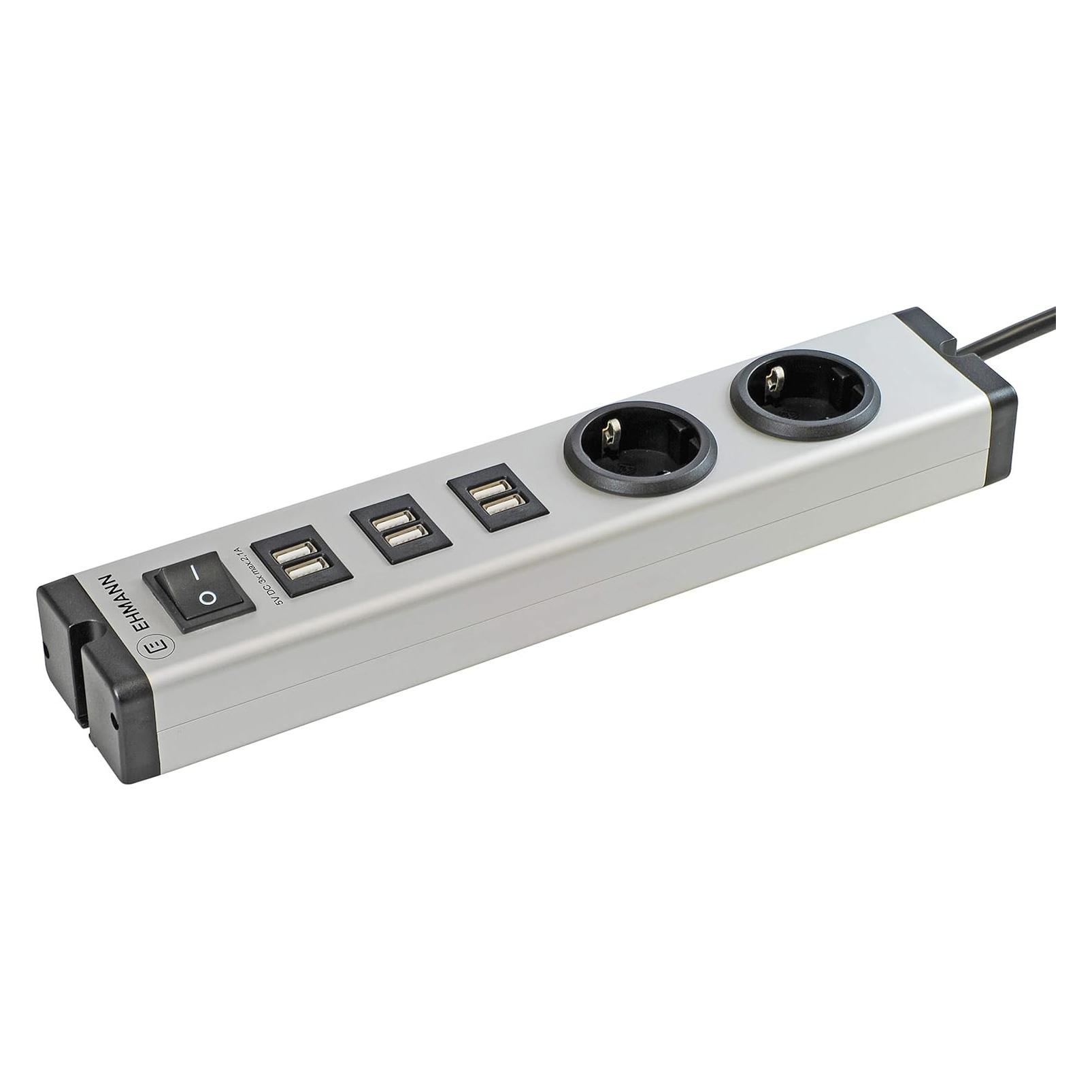 Ehmann 0601x0a02203303 Usb-oplader 6 X, 2 X Usb, Wandcontactdoos Met Aardcontact, Usb-lader, Grijs
