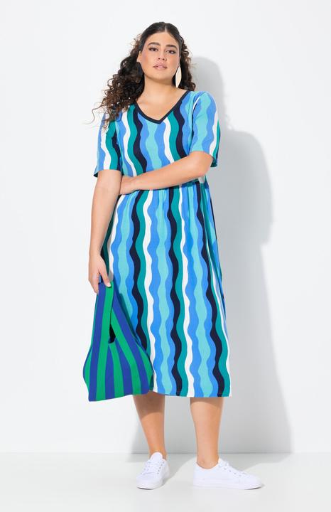 Produktbild Ulla Popken Midikleid, Wellenmuster, A-Linie, V-Ausschnitt, Halbarm (46, 48)