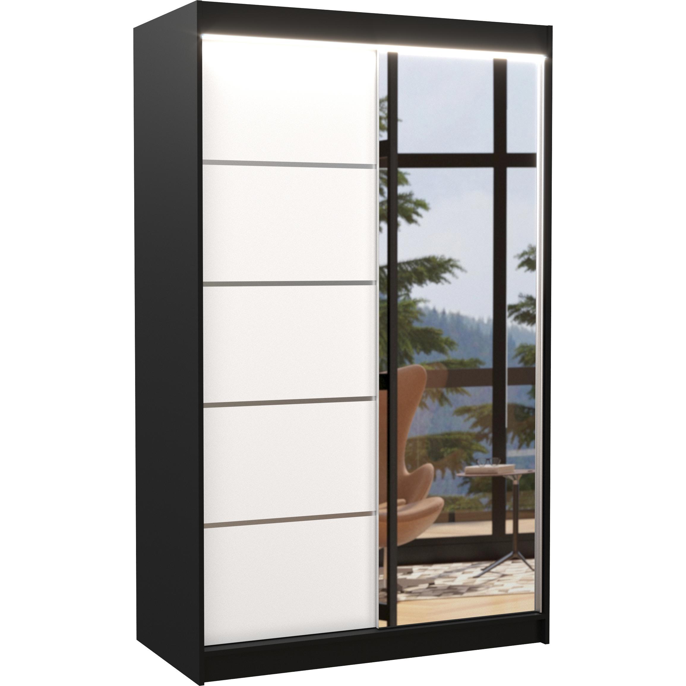ADRK Furniture, Kleiderschrank, Verschiebbarer Kleiderschrank mit Spiegel und Beleuchtung LED NICEA 120 (120 x 58 x 200 ...