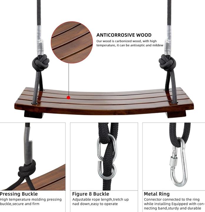 Image du produit Pellor Holzschaukel mit verstärkter Schnalle (bis 200 kg)