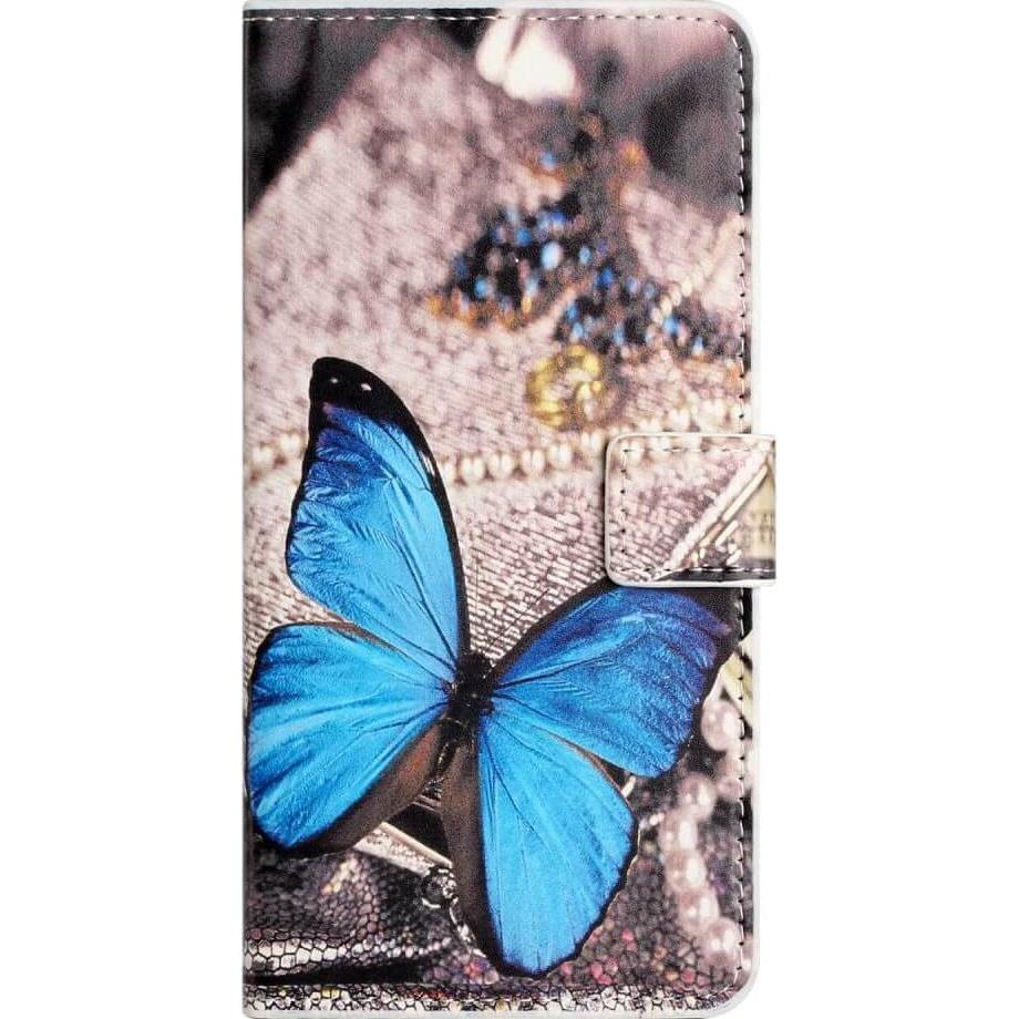 Cover-Discount iPhone 15 Plus - Leder Etui Hülle Schmetterling blau (Apple iPhone 15 Plus), Smartphone Hülle, Blau