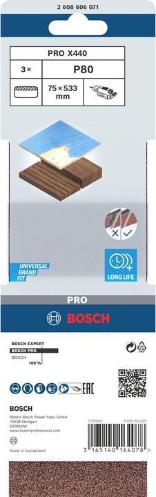Produktbild Bosch Professional Zubehör PRO X440 Schleifband, 75 x 533 mm, G80 (80)