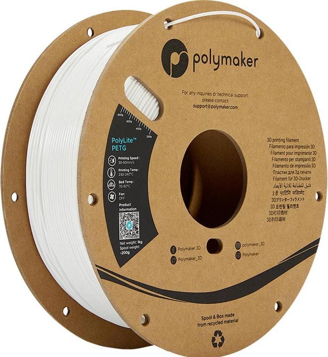 Actual product image Polymaker PolyLite PETG V2 - White - 2.85mm (PETG, 2.85 mm, 1000 g, White)