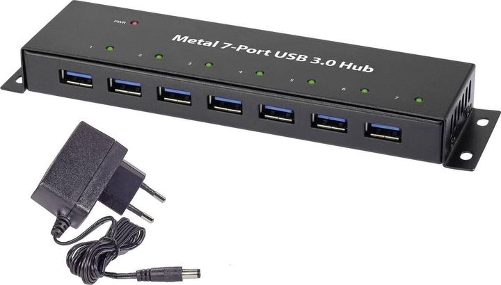 Produktbild Renkforce 7 Port USB 3 Hub Metall mit Netzteil (USB-A, 7 Ports)