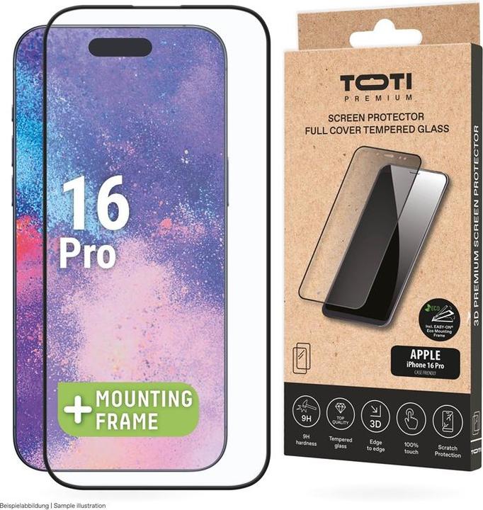 Actual product image Toti Phone glass screen protector Premium iPhone 16 Pro, 9H (1 Piece, Apple iPhone 16 Pro)