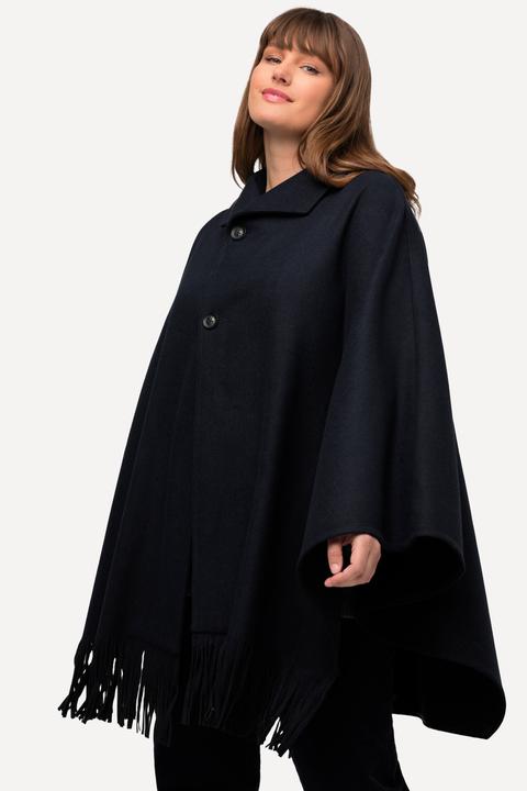 Actual product image Ulla Popken Fringed Hem Wool Blend Poncho (50, 52, 54, 56)