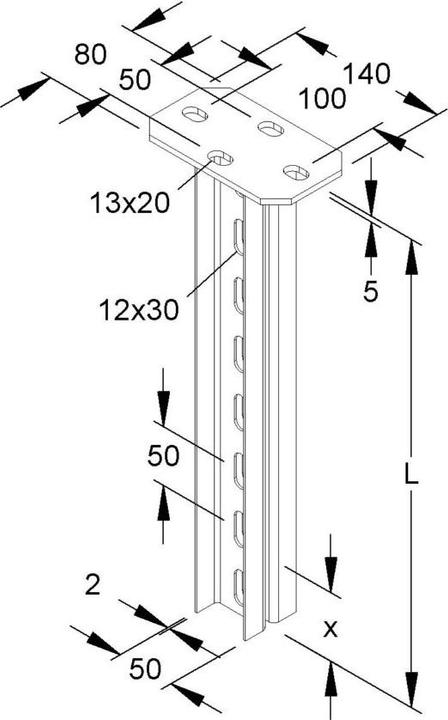 Produktbild Niedax NIE HDUF50/500 HÃ¤ngestiel Doppel-U-Profil 50x22x500mm feuerverz.