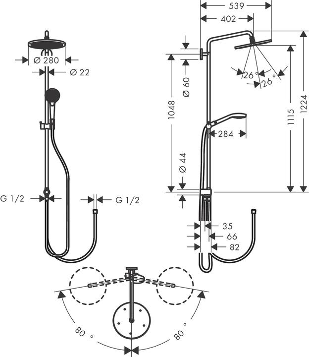 Produktbild hansgrohe Croma Select S Duschsystem 280 1 Strahlart Reno