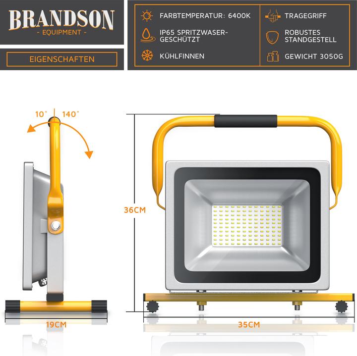 Image du produit Brandson Projecteur de chantier à LED 50 W (4800 lm)