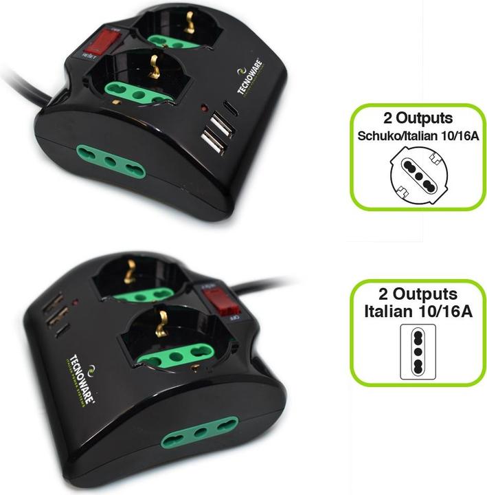 Actual product image Tecnoware Power Systems Power Cleaner 4 (4x, CEE 7/3, CEE 7/5, USB-A, USB-C)