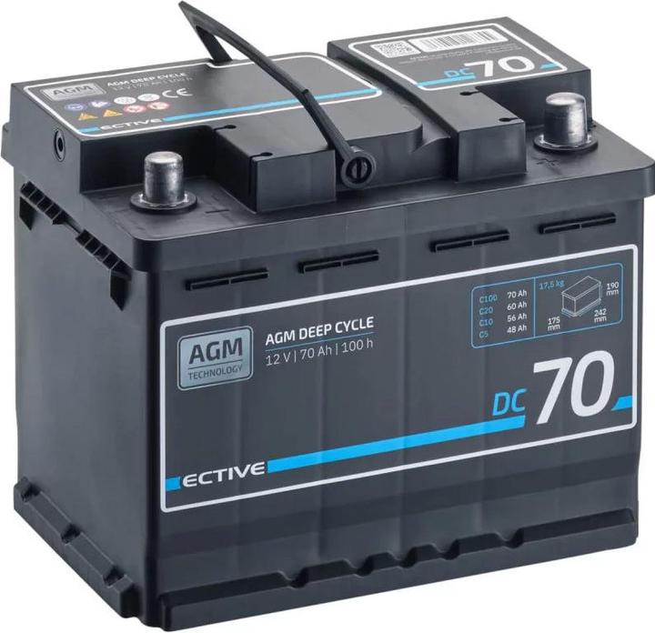 Immagine prodotto Ective DC 70 AGM Deep Cycle 70Ah Versorgungsbatterie (12 V, 70 Ah)