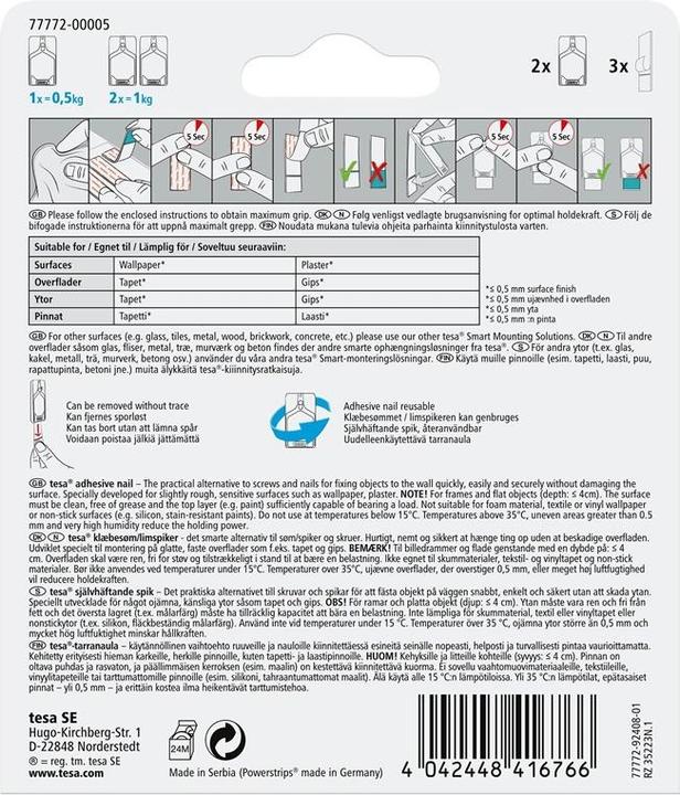 Produktbild tesa Klebenägel für Tapeten und Putz 0,5kg 2Stk/Pack - (2 Stk.)