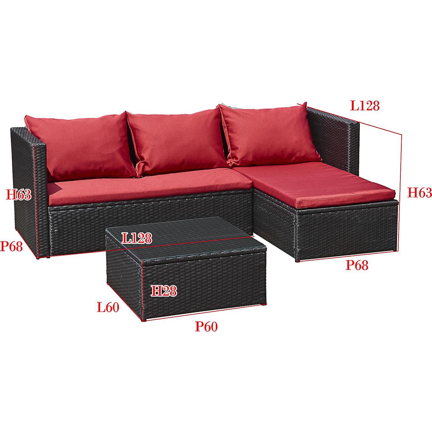 Thumbnail - Jet-Line, Gartenlounge, Gartenmoebel Bergen III schwarz rot