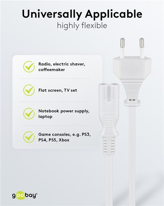 Actual product image Goobay Euro connection cable, 1.5 m, white (1.50 m)