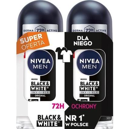 NIVEA, Deodorants, Deo Rollon Duo Men's Black & White Invisible Original 2x50ml (Rol op)