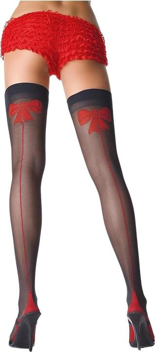 Produktbild Leg Avenue Halterlose Nahtstrümpfe mit Schleifen schwarz-rot