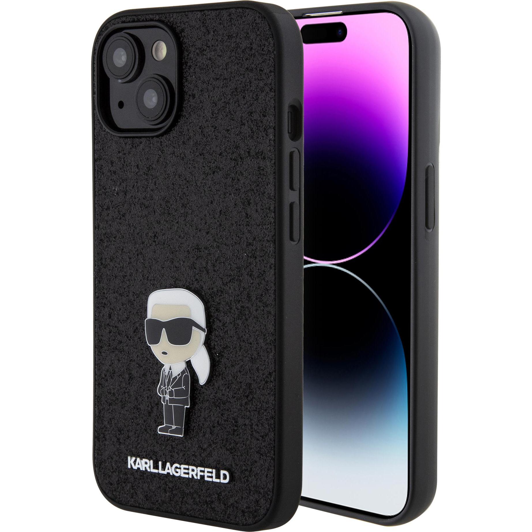Karl Lagerfeld KLHCP15SGKNPSK iPhone 15 6.1" czarny/black hardcase Fixed Glitter Ikonik Logo Metal P (Apple iPhone 15), ...