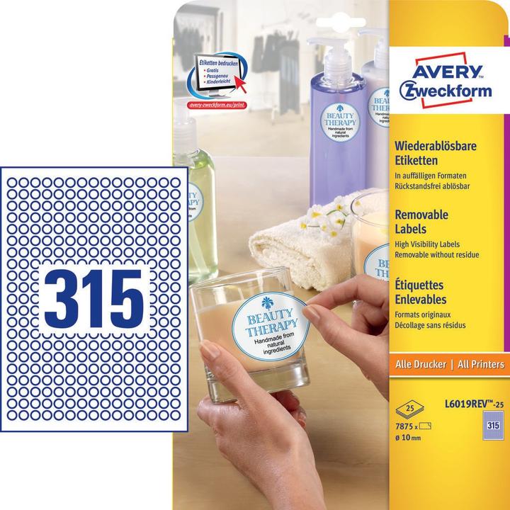 Produktbild Avery Runde Etiketten, ablösbar