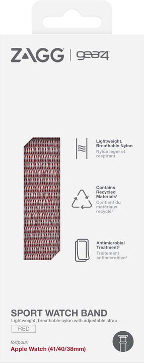 Actual product image Zagg GEAR4 705009514, Band, Orologio intelligente, Rosso, Apple, Apple Watch 41/40/38mm, Nylon (Nylon)