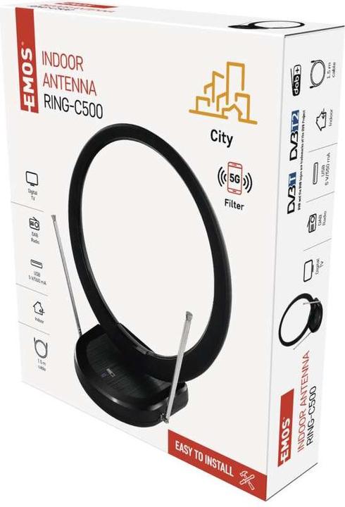 Immagine prodotto Emos Antenna da interno CITY RING-C500, DVB-T2, DAB, LTE/4G/5G Filtro (Antenna interna, DVB-T / -T2)