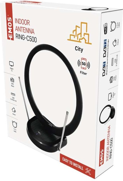 Produktbild Emos Zimmerantenne CITY RING–C500, DVB-T2, DAB, LTE/4G/5G Filter (Zimmerantenne, DVB-T / -T2)