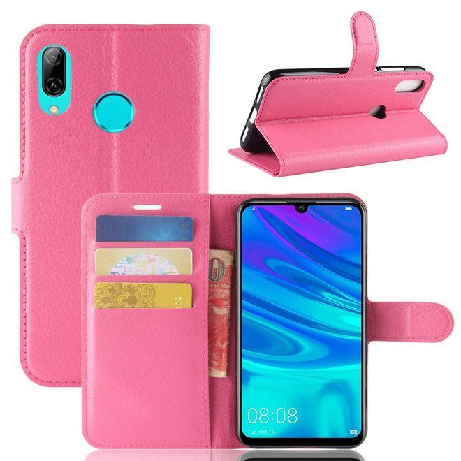 MU Classic Litchi Leder Bookcover Series (Huawei Y7 (2019)), Smartphone Hülle, Rosa