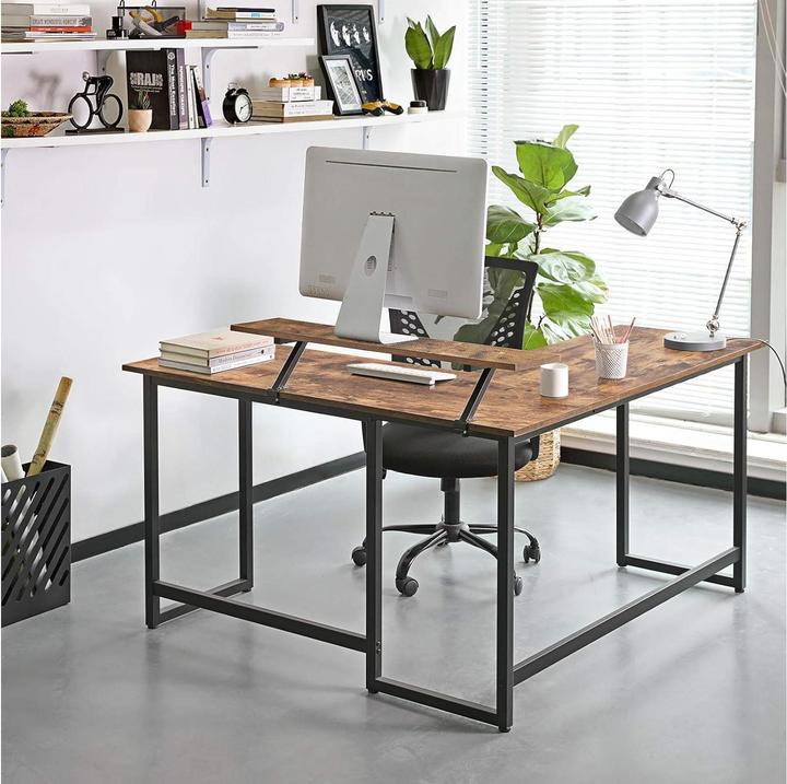 Actual product image Vasagle Desk brown L-shaped, O-leg frame black 130.0 / 140.0 x 50.0 cm (140 x 130 x 91.50 cm)
