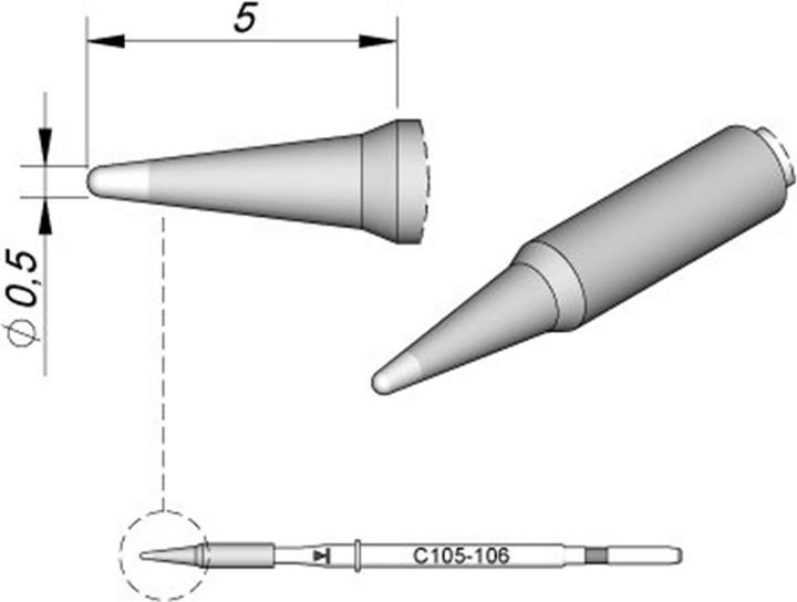 Produktbild JBC Lötspitze Serie C105, Rundform, C105106/Ø 0,5 mm, gerade (Lötspitze)