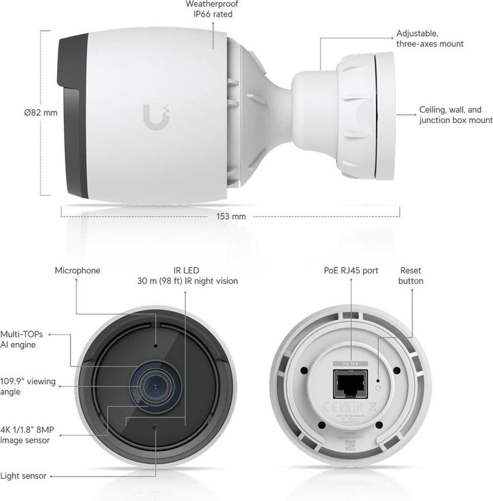 Produktbild Ubiquiti UniFi Protect G6 Netv??rksoverv??gningskamera Udend??rs Indend??rs 3840 x 2160 (3840 x 2160 Pixels)