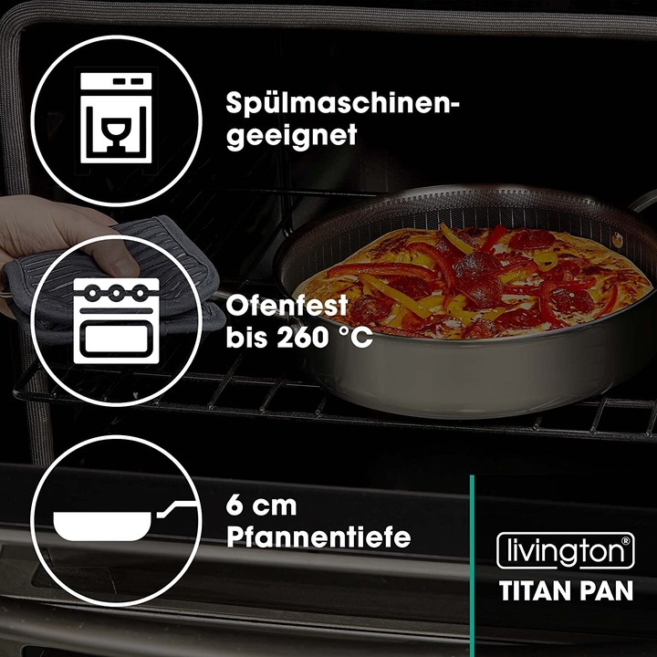 Immagine prodotto Livington Padella in titanio (28 cm, Padella per friggere, Alluminio, Acciaio inossidabile)