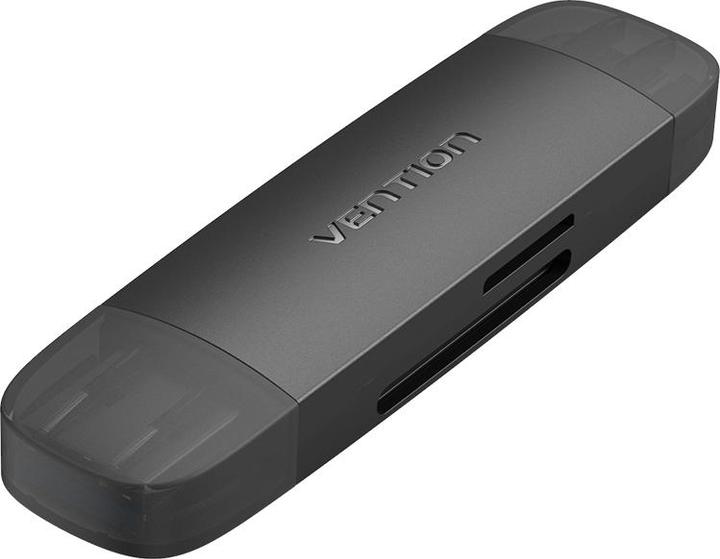 Vention 2-in-1 USB 3.0 A+C Card Reader(SD+TF) Black Dual Drive Letter (Type-B)